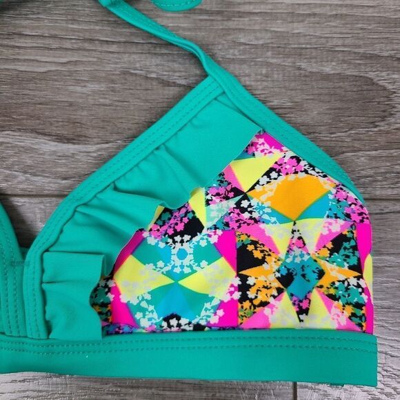 XHILARARION Girl's Neon Geometric Print 2 Piece Bikini Swimsuit Size 6 - Picture 4 of 11